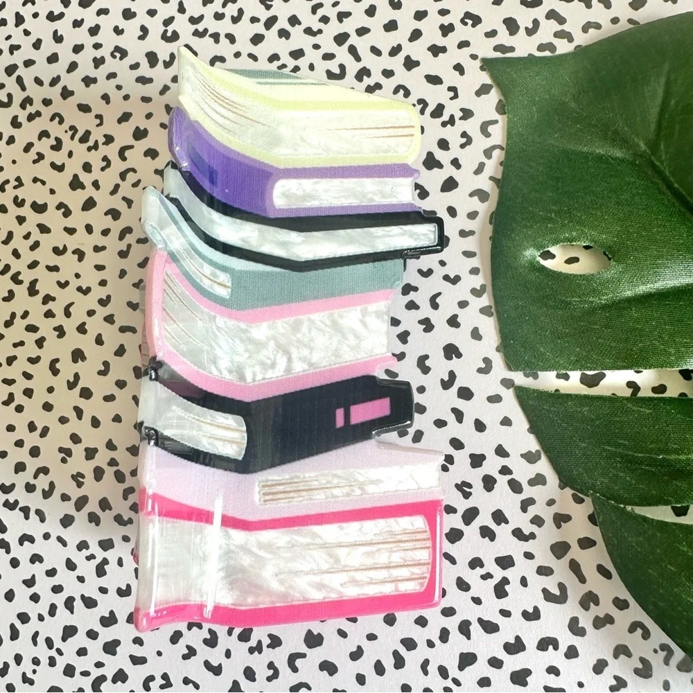 3/$22🩶 Book Stack Claw Clip Library Reading Teacher Hair Accessory Acrylic NEW